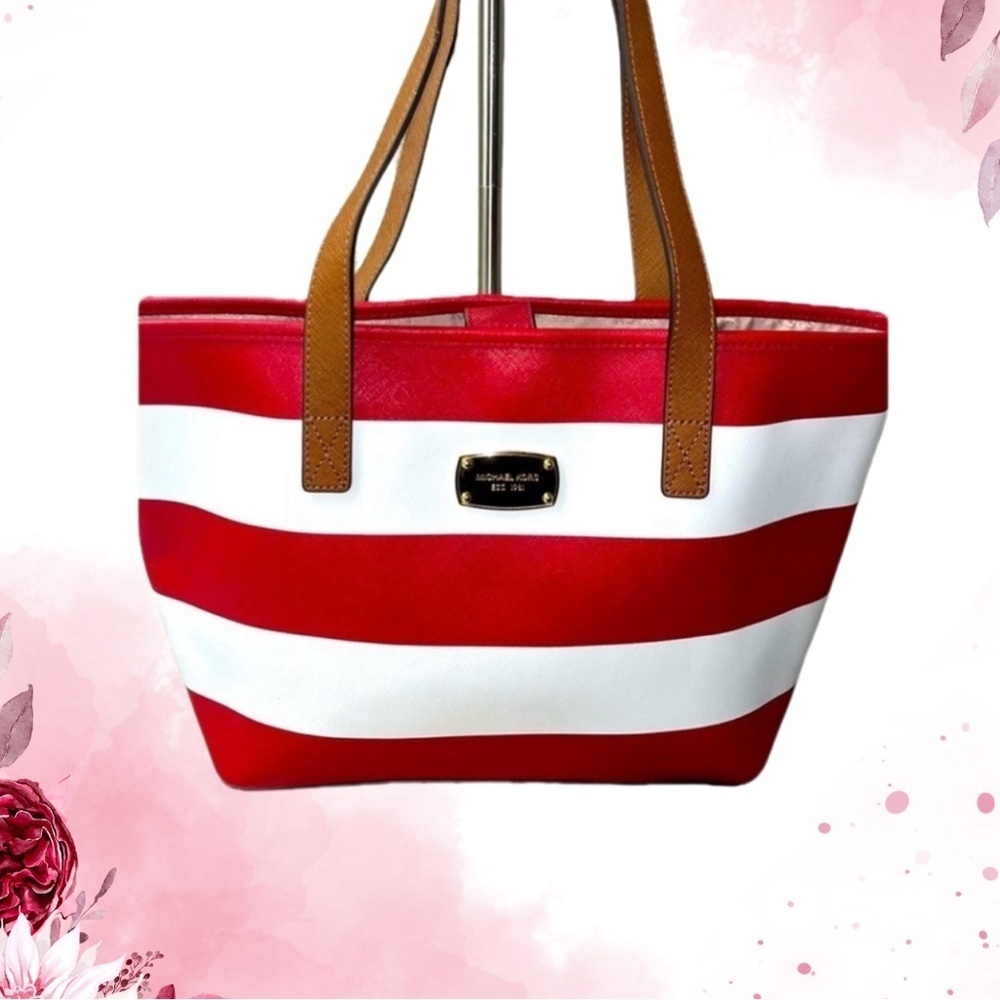 MICHAEL Michael Kors Jet Set Travel Stripe Large Travel Tote Red/White